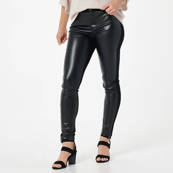 Ponte Slim Pant with Faux Leather Front - Picture 3 of 13